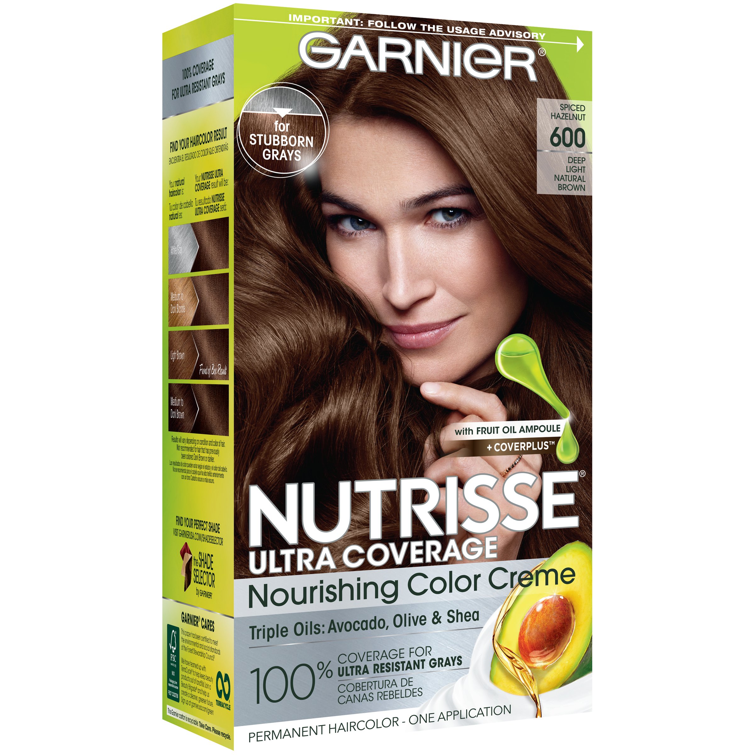 Garnier Nutrisse Ultra Coverage Nourishing Permanent Hair Color Creme for  Stubborn Gray Coverage Deep Light Natural Brown (Spiced Hazelnut) 600 -  Shop Hair Color at H-E-B