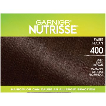 Garnier Nutrisse Ultra Coverage Nourishing Permanent Hair Color Creme for Stubborn Gray Coverage Deep Dark Brown (Sweet Pecan) 400, 1 kit