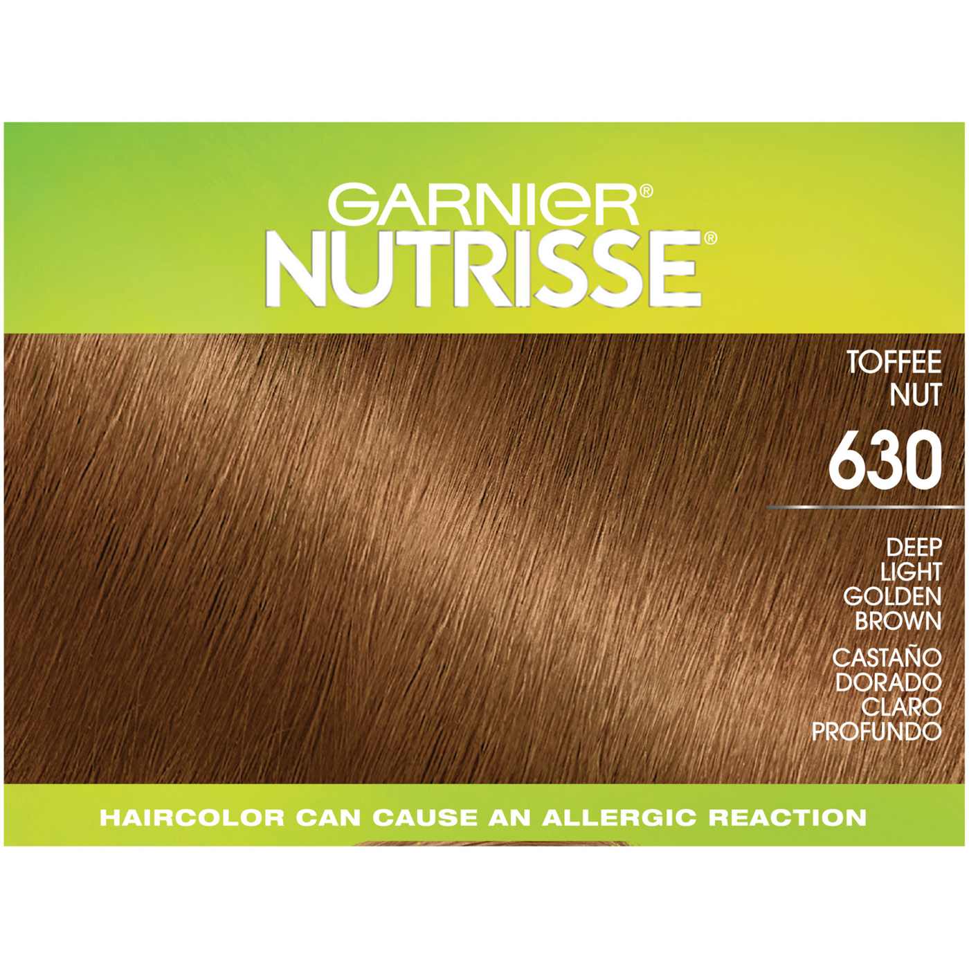 Garnier Nutrisse Ultra Coverage Nourishing Permanent Hair Color Creme for Stubborn Gray Coverage Deep Light Golden Brown (Toffee Nut) 630; image 10 of 10