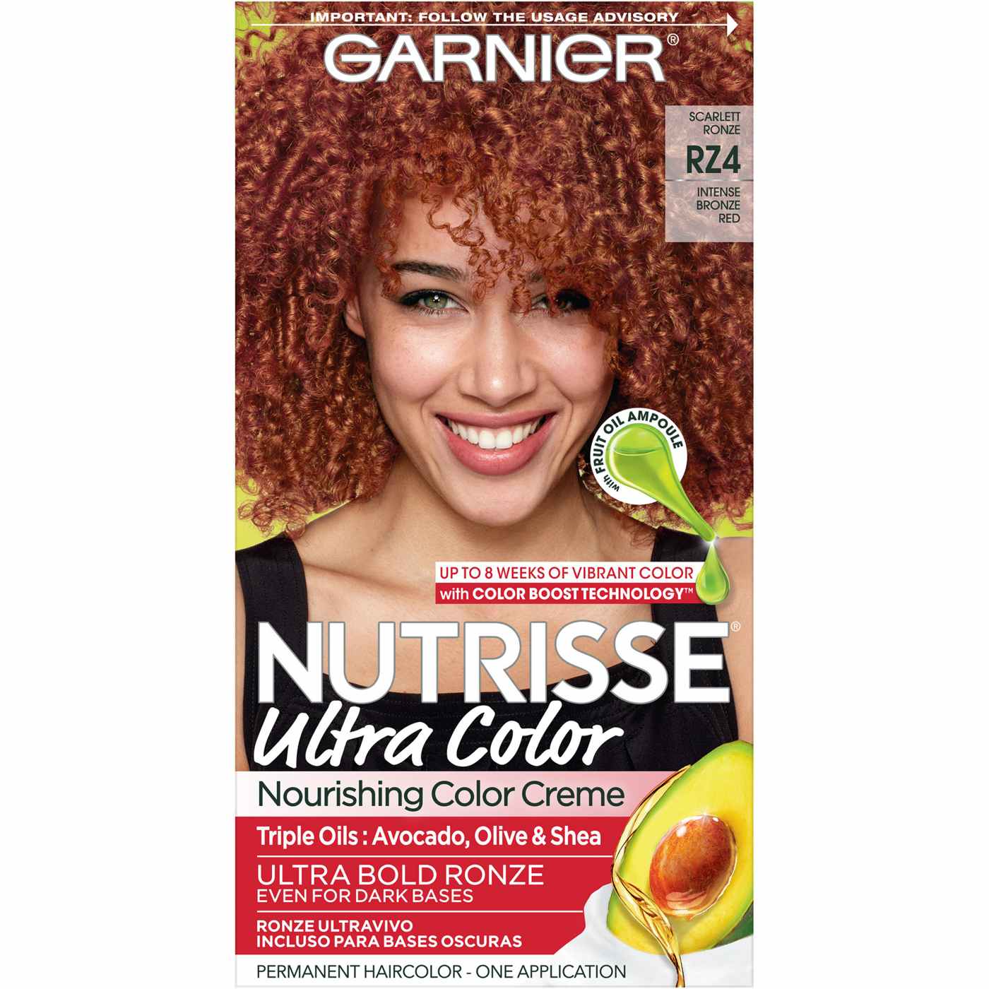 Garnier Nutrisse Ultra Color Nourishing Bold Permanent Hair Color Creme RZ4 Intense Bronze Red; image 1 of 8