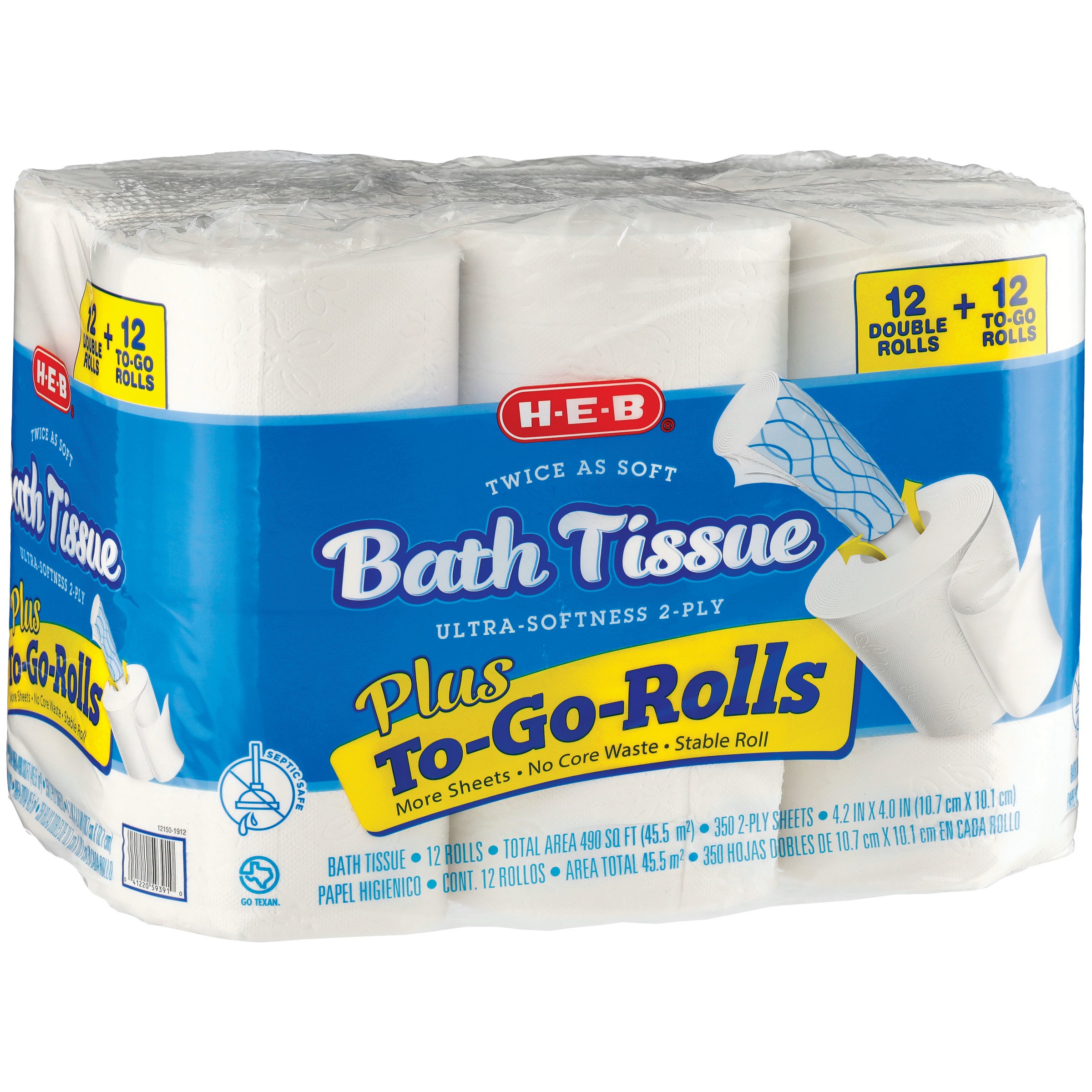 H E B Twice As Soft Plus To Go Rolls Toilet Paper Shop Toilet Paper At H E B