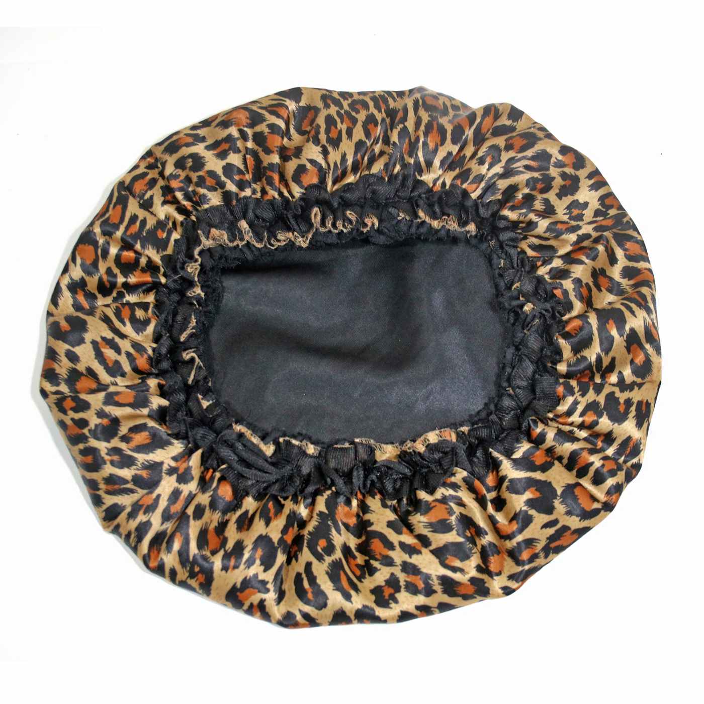 Evolve Black Satin Bonnet - Cheetah Print; image 3 of 6