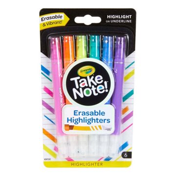 Crayola Take Note Erasable Highlighters - Assorted Ink, 6 pk