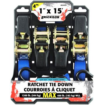 Erickson Soft Grip Light Duty Ratchet Tie Downs, 4 pk