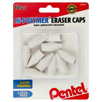 Pentel Hi-Polymer Eraser Caps - White, 10 pk