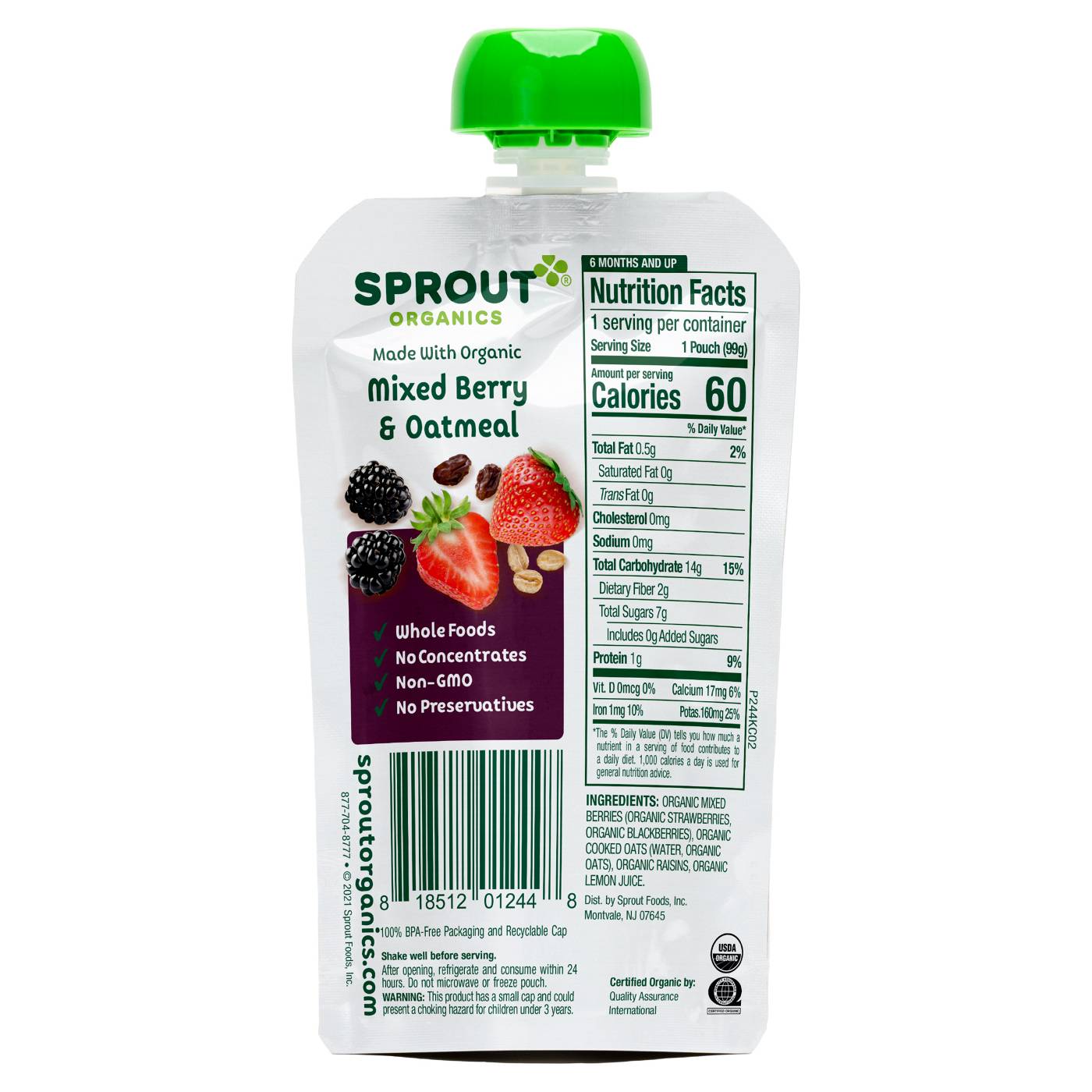 Sprout Organics Pouch - Mixed Berry & Oatmeal; image 2 of 2