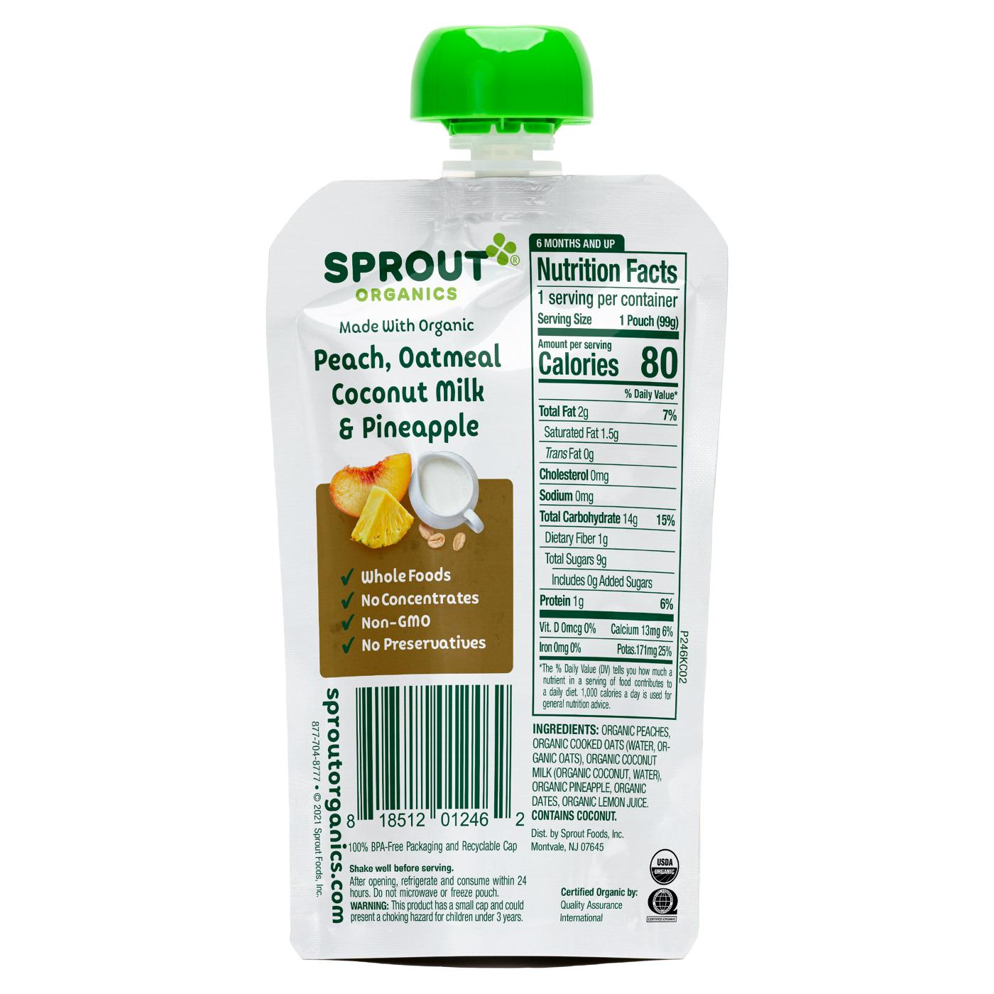 Sprout Organics Baby Food Pouch - Peach Oatmeal Coconut Milk & Pineapple; image 2 of 2