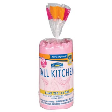 Hill Country Essentials Tall Kitchen Flap Tie Trash Bags, 13 Gallon - Rose Scent, 60 ct