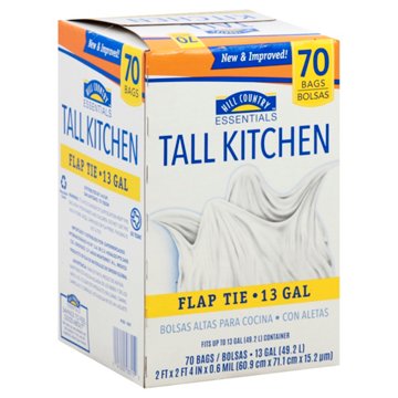 Hill Country Essentials Tall Kitchen Flap Tie Trash Bags, 13 Gallon, 70 ct