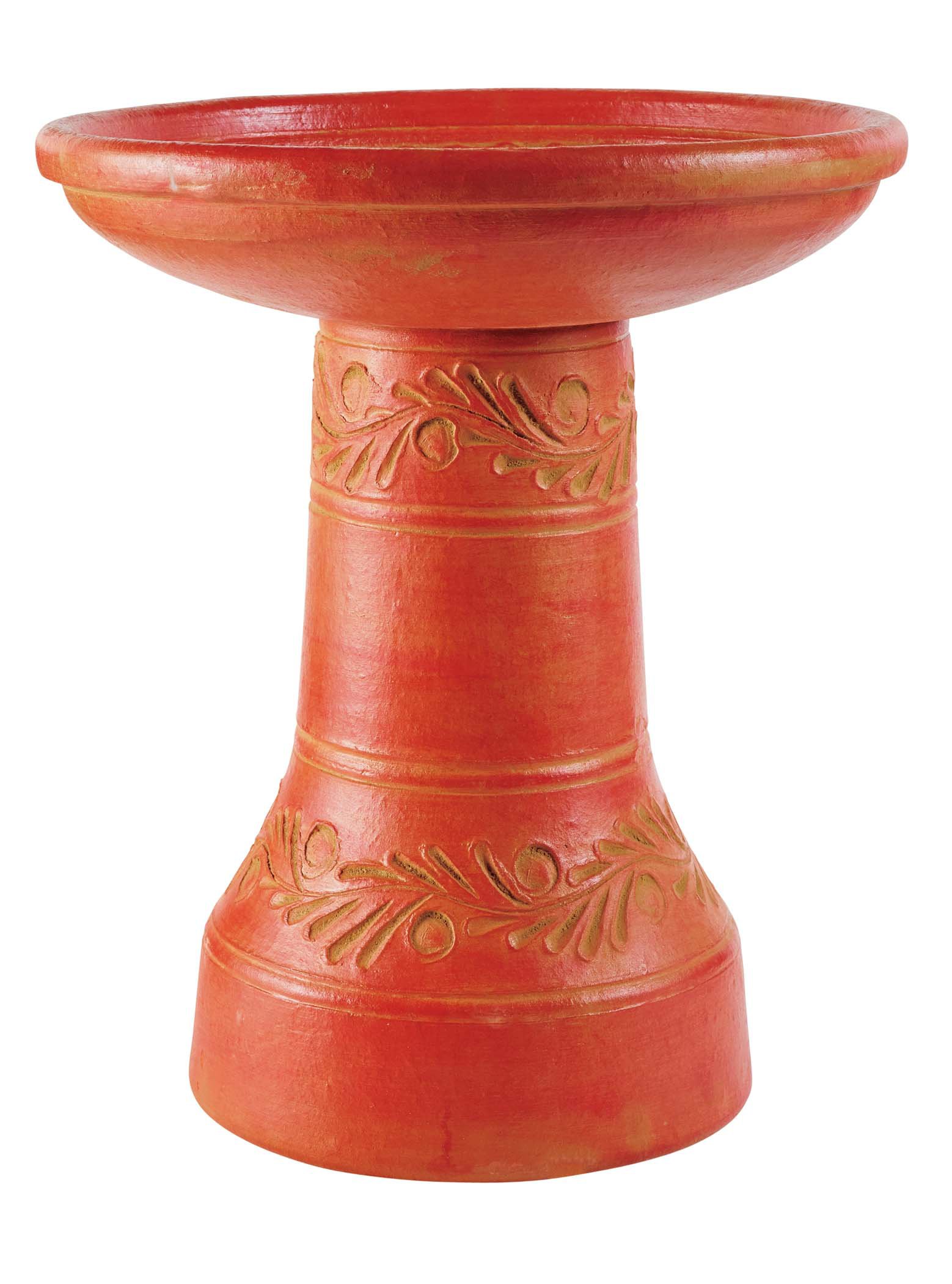 PR Imports Pottery Tall Color Bird Bath in Flame Red Shop Birdbaths