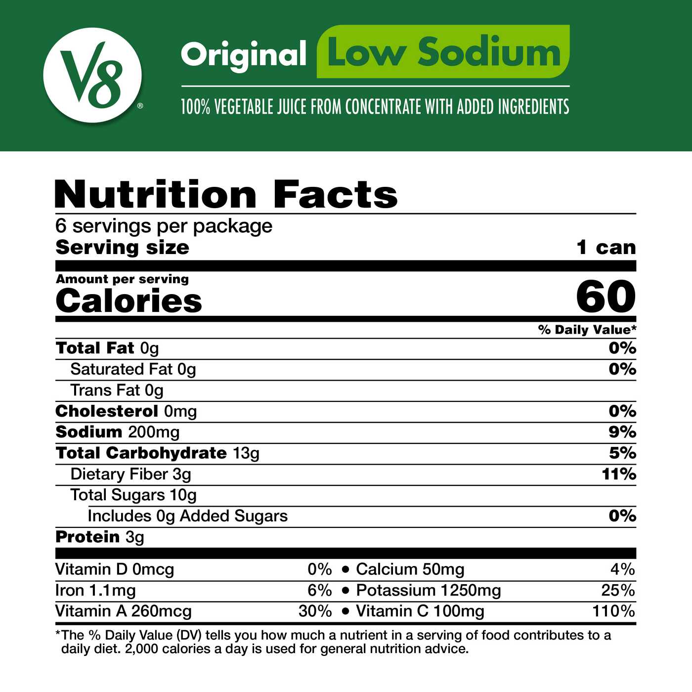 V8 Low Sodium Original 100% Vegetable Juice; image 2 of 8