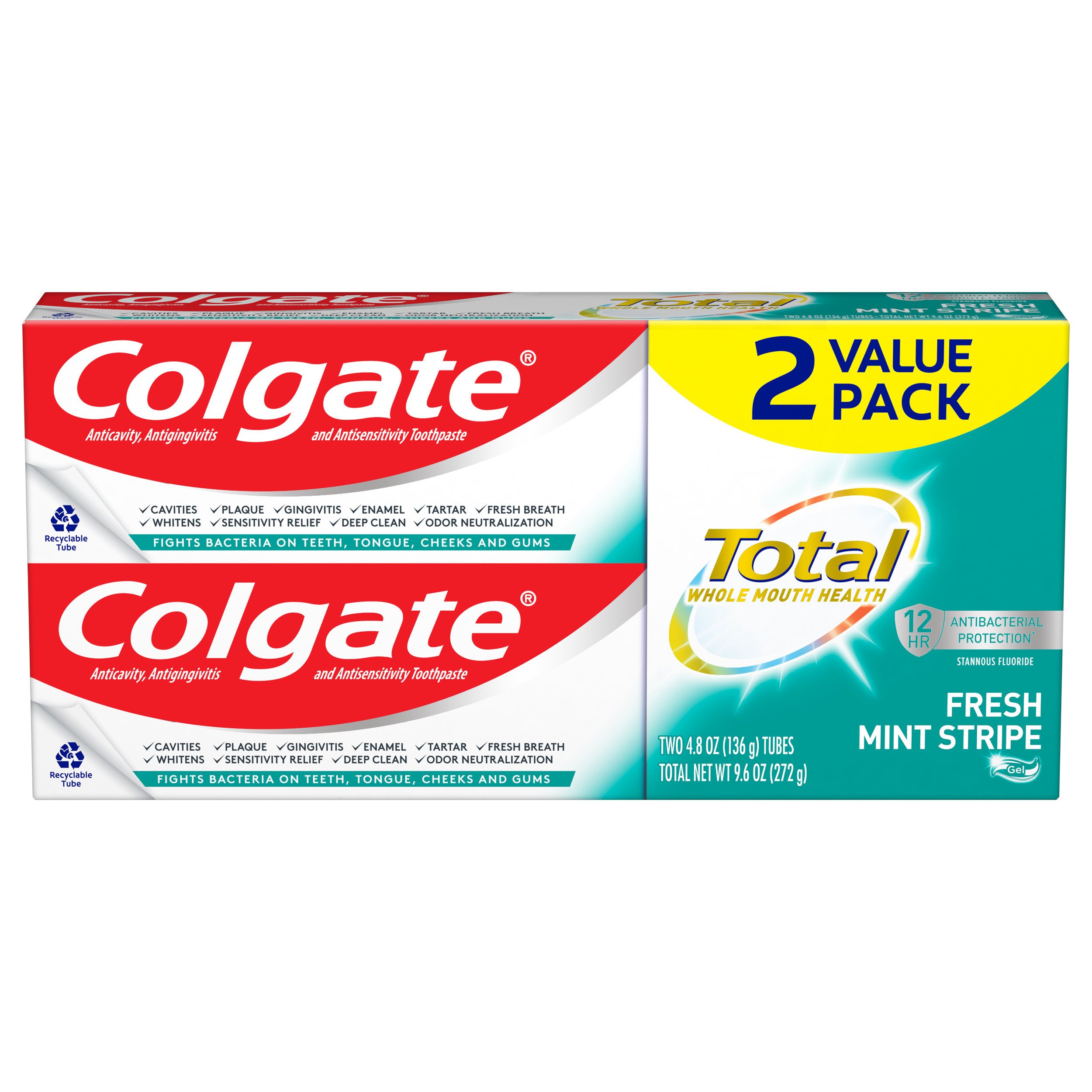 Colgate Total Fresh Mint Stripe Gel Toothpaste 2 pk Shop Toothpaste