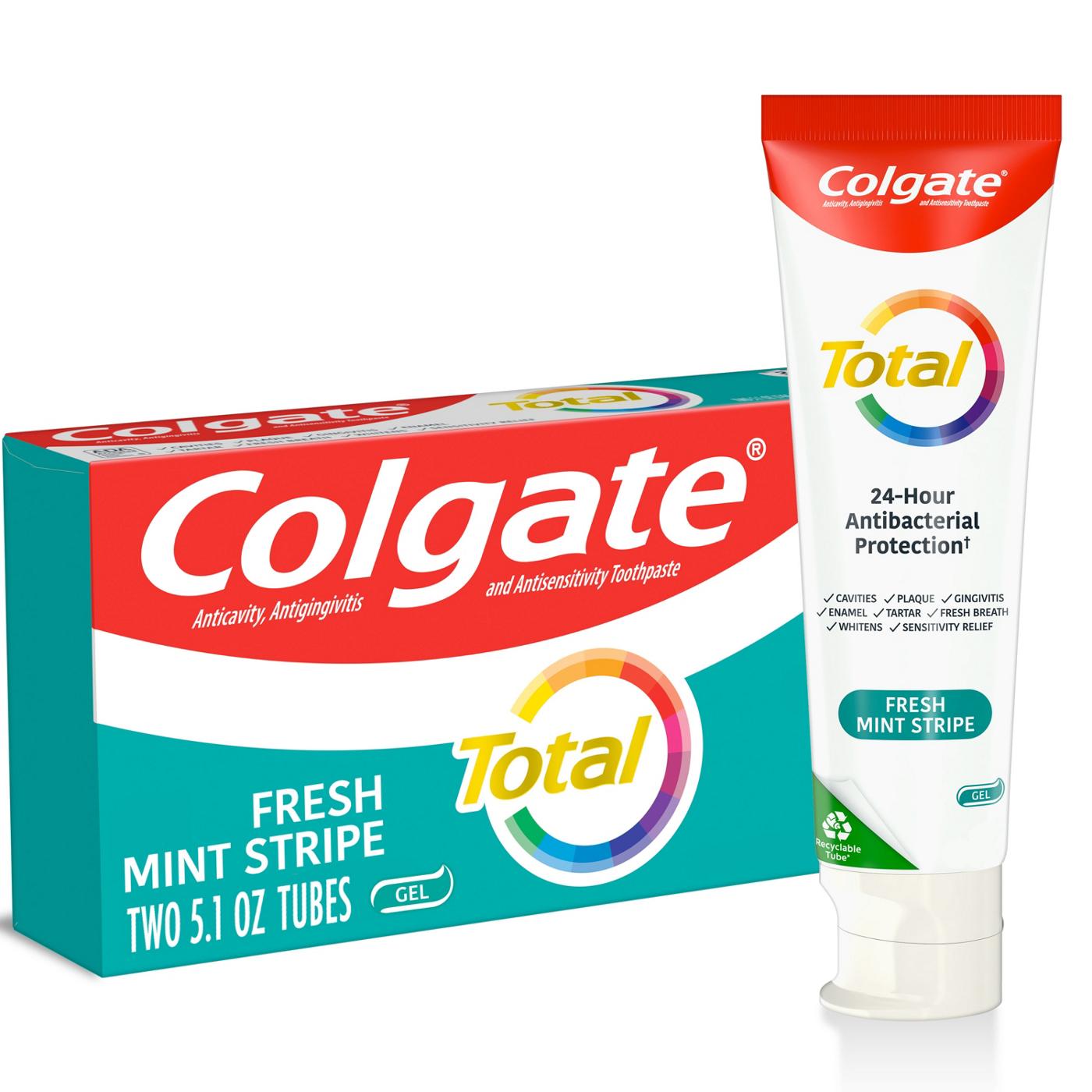 Colgate Total Gel Toothpaste - Fresh Mint Stripe, 2 Pk; image 8 of 13