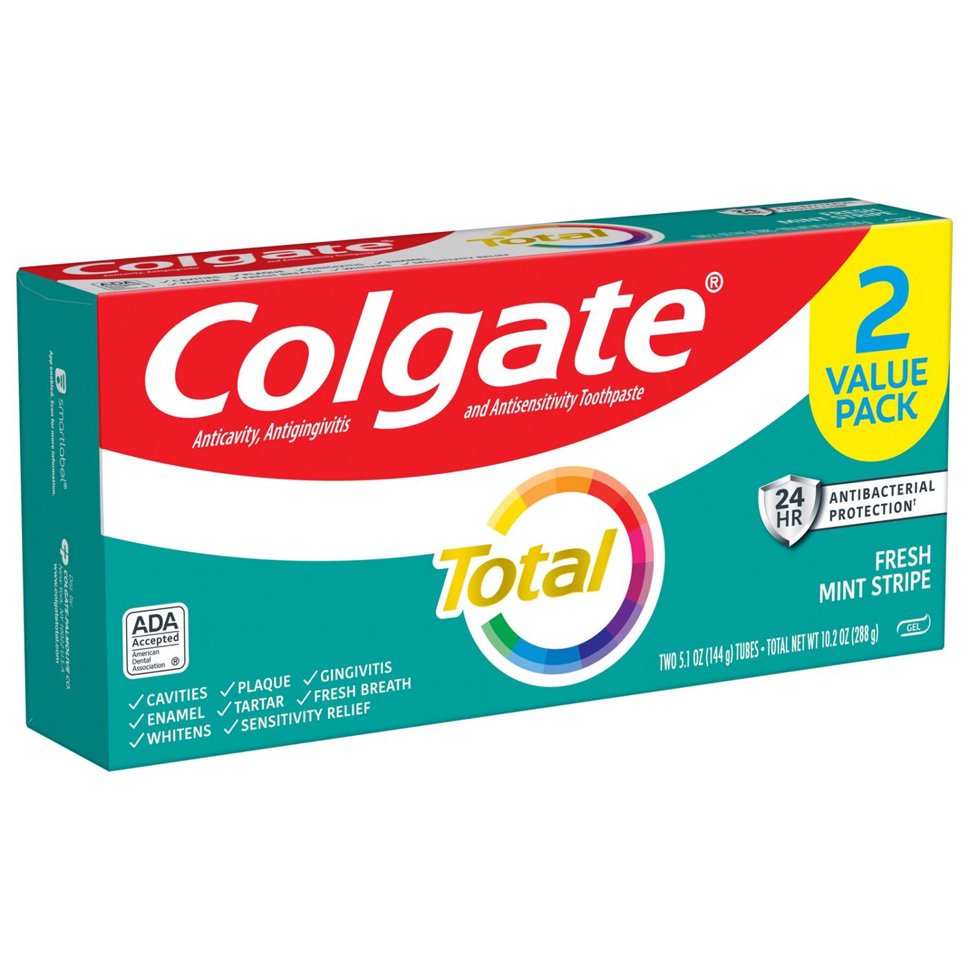 Colgate Total Gel Toothpaste - Fresh Mint Stripe, 2 Pk; image 12 of 13