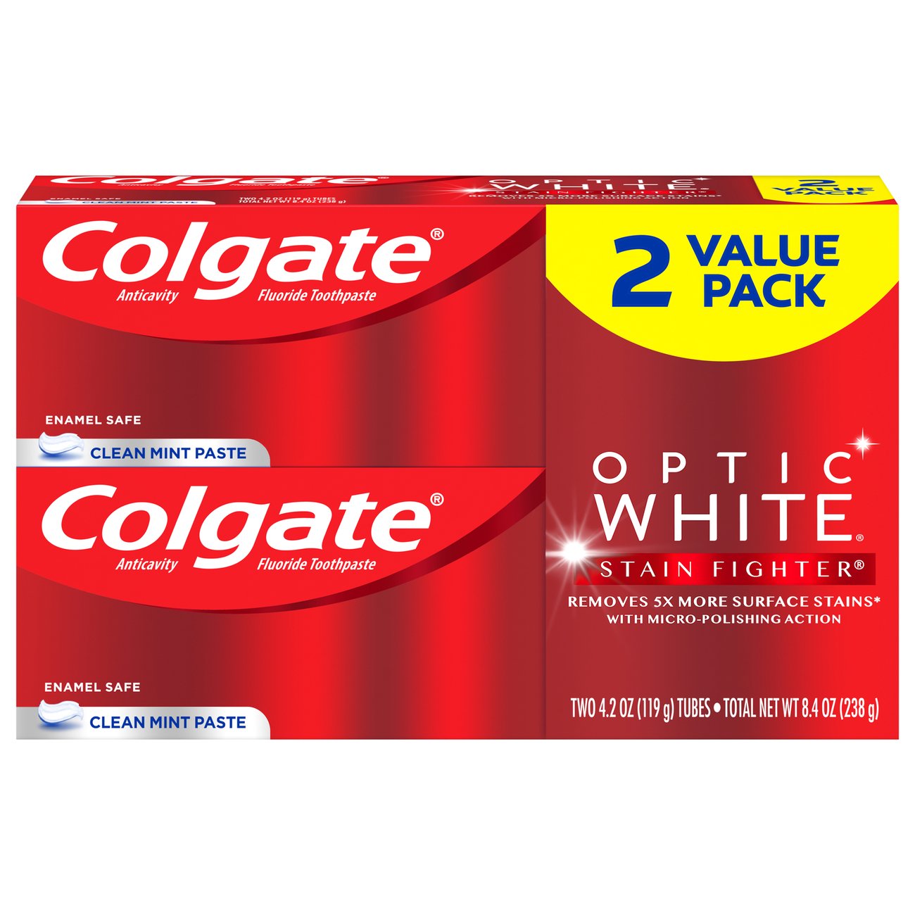 Colgate Optic White Stain Fighter Clean Mint Toothpaste Twin Pack