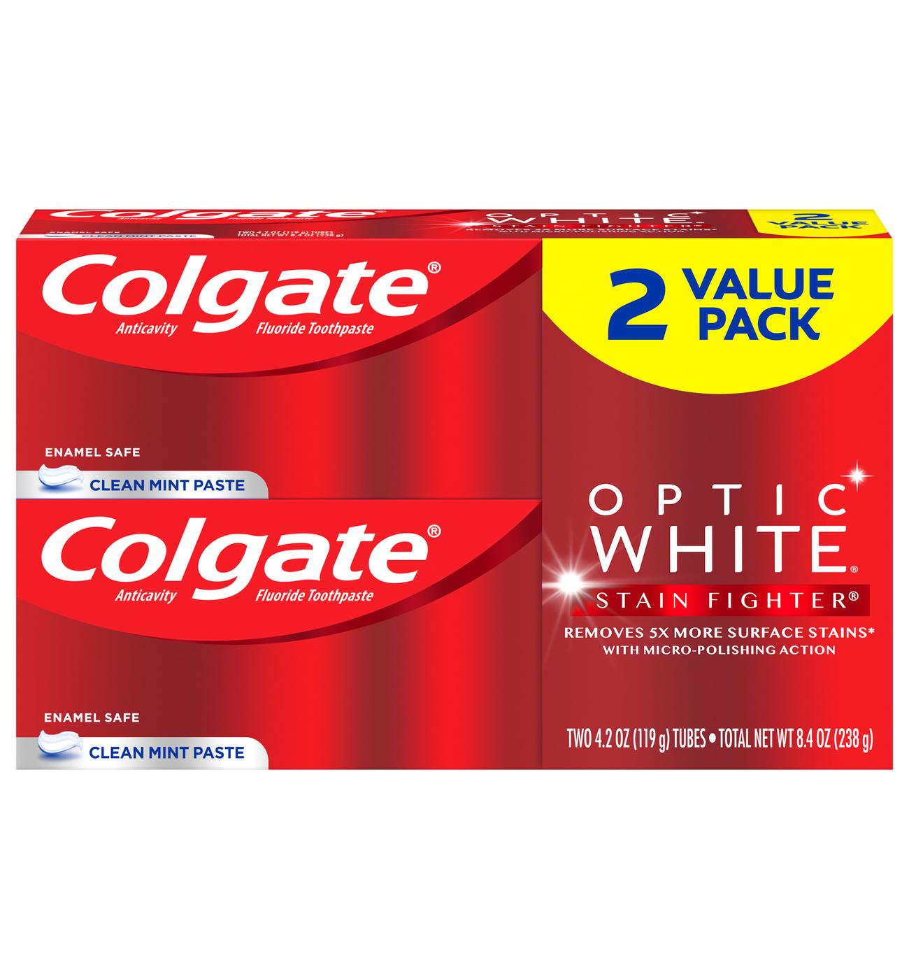 Colgate Optic White Anticavity Toothpaste - Clean Mint, 2 Pk; image 1 of 9