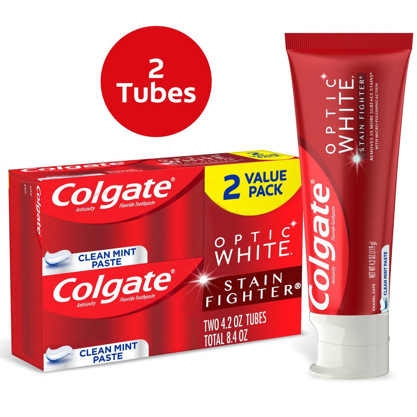 Colgate Optic White Anticavity Toothpaste - Clean Mint, 2 Pk; image 5 of 9