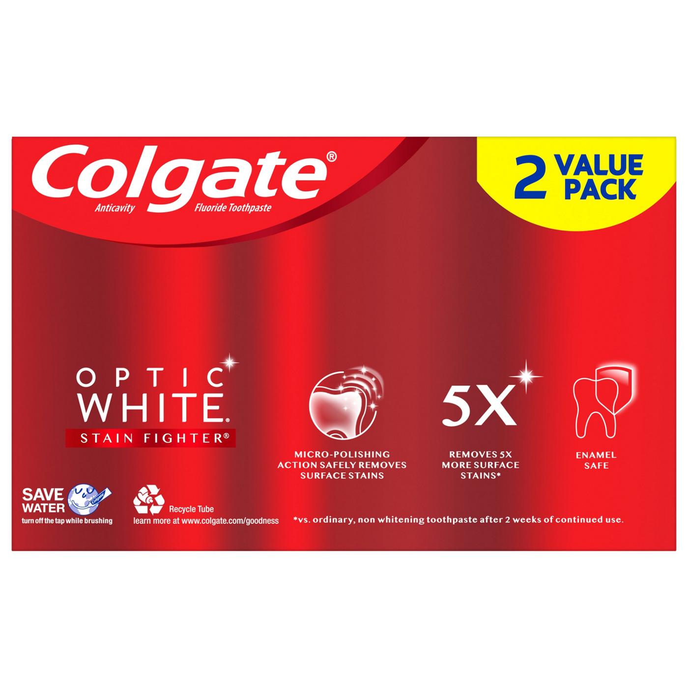 Colgate Optic White Anticavity Toothpaste - Clean Mint, 2 Pk; image 8 of 9