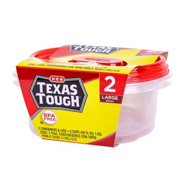 H-E-B Texas Tough Large Food Storage Container Bowls & Lids, 2 ct