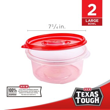 H-E-B Texas Tough Large Food Storage Container Bowls & Lids, 2 ct