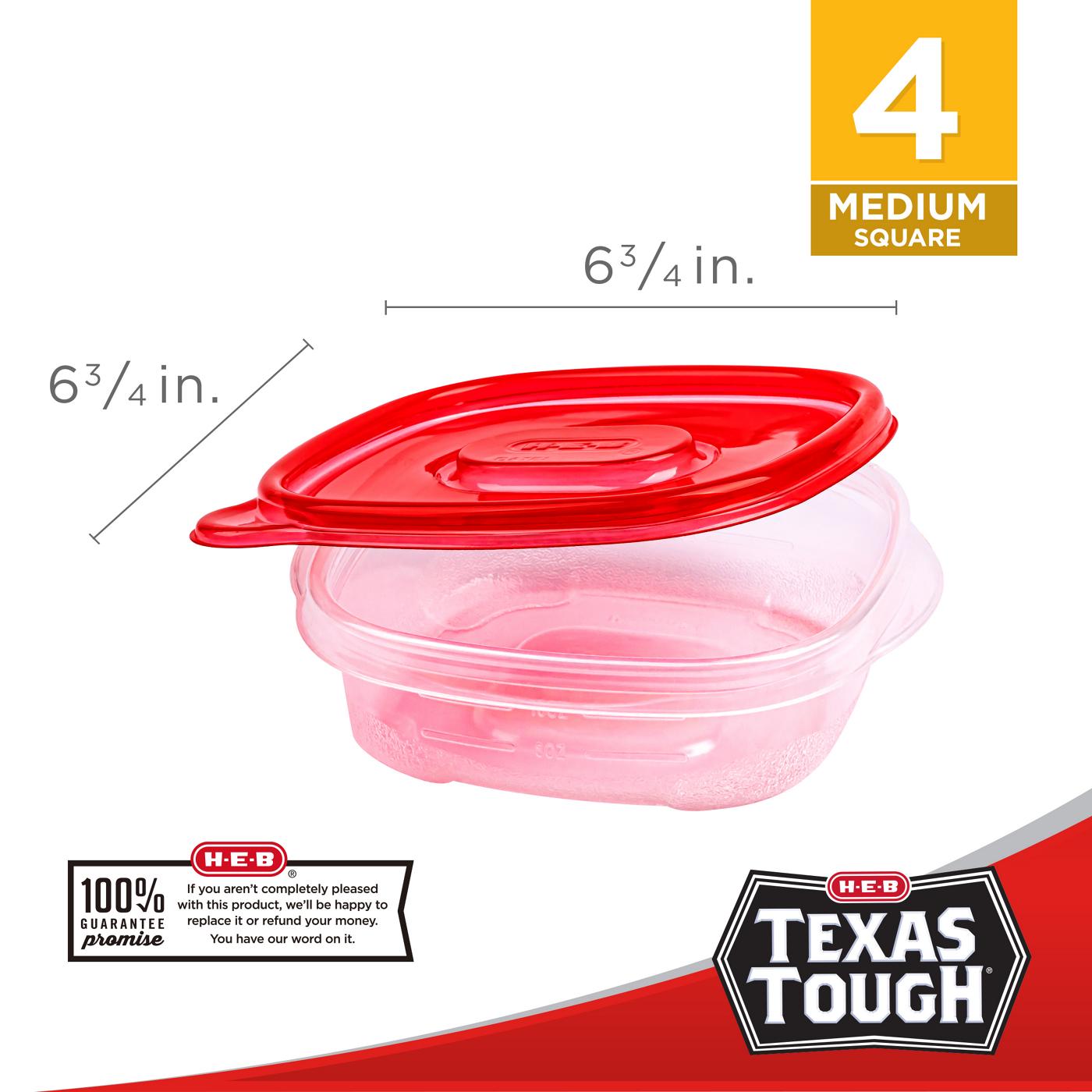 H-E-B Texas Tough Medium Square Food Storage Containers & Lids, 4 pk; image 5 of 6