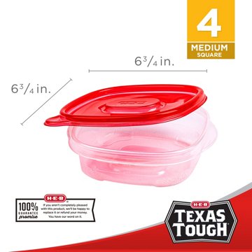 H-E-B Texas Tough Medium Square Food Storage Containers & Lids, 4 pk, 25 oz