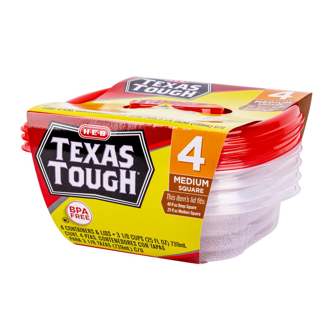 H-E-B Texas Tough Medium Square Food Storage Containers & Lids, 4 pk; image 6 of 6