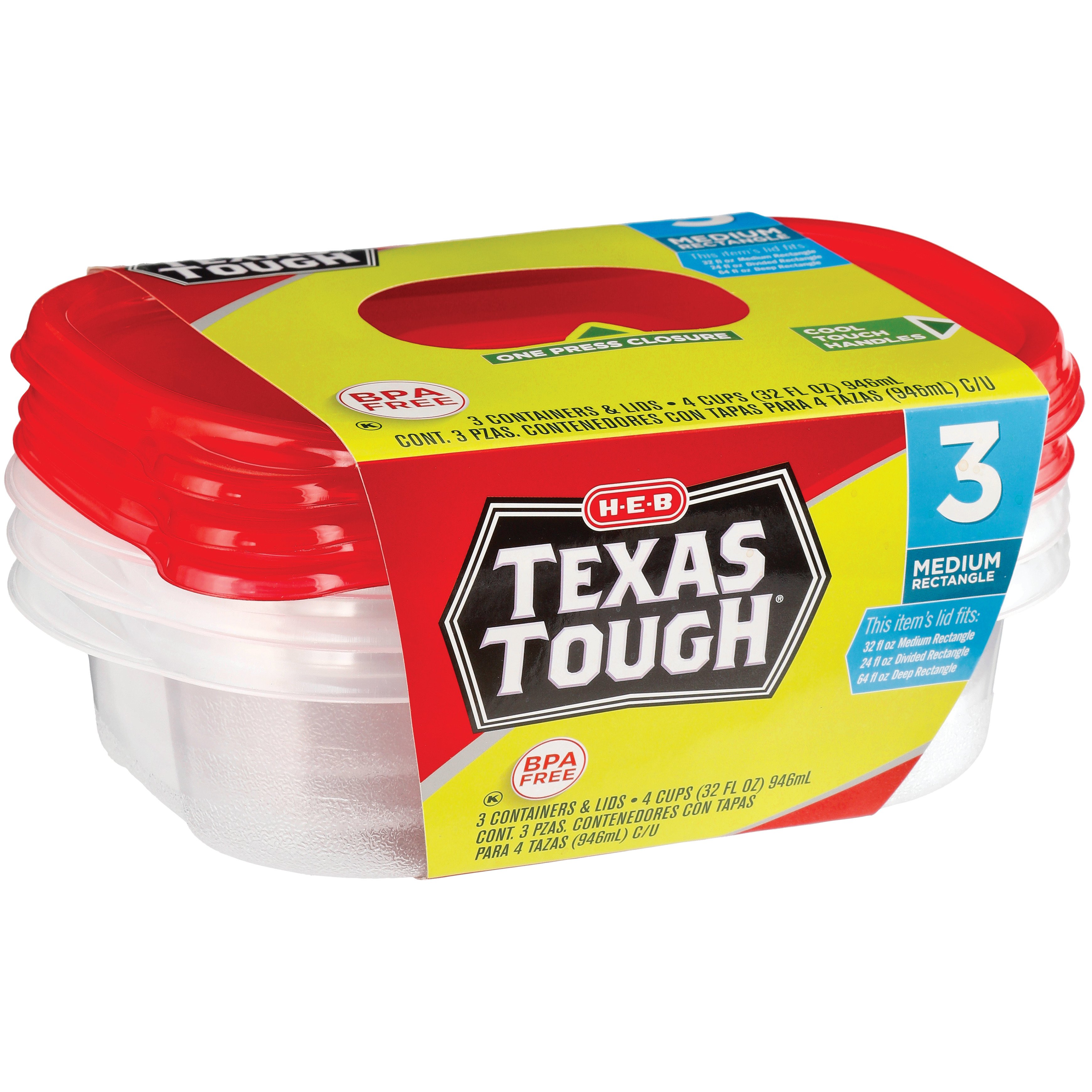 H-E-B Texas Tough Small Rectangle Reusable Containers with Lids