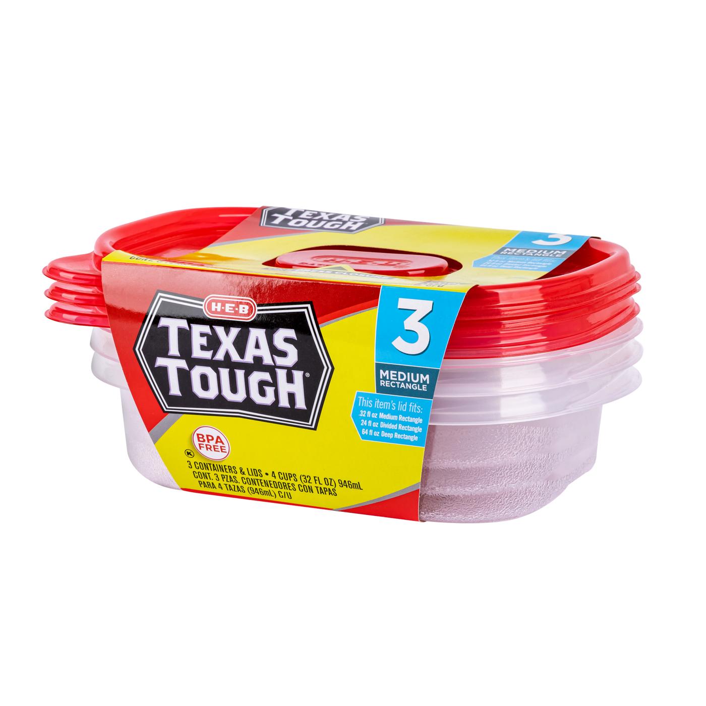 H-E-B Texas Tough Medium Rectangle Food Storage Containers & Lids, 3 pk; image 4 of 5