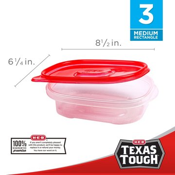 H-E-B Texas Tough Medium Rectangle Food Storage Containers & Lids, 3 pk, 32 oz