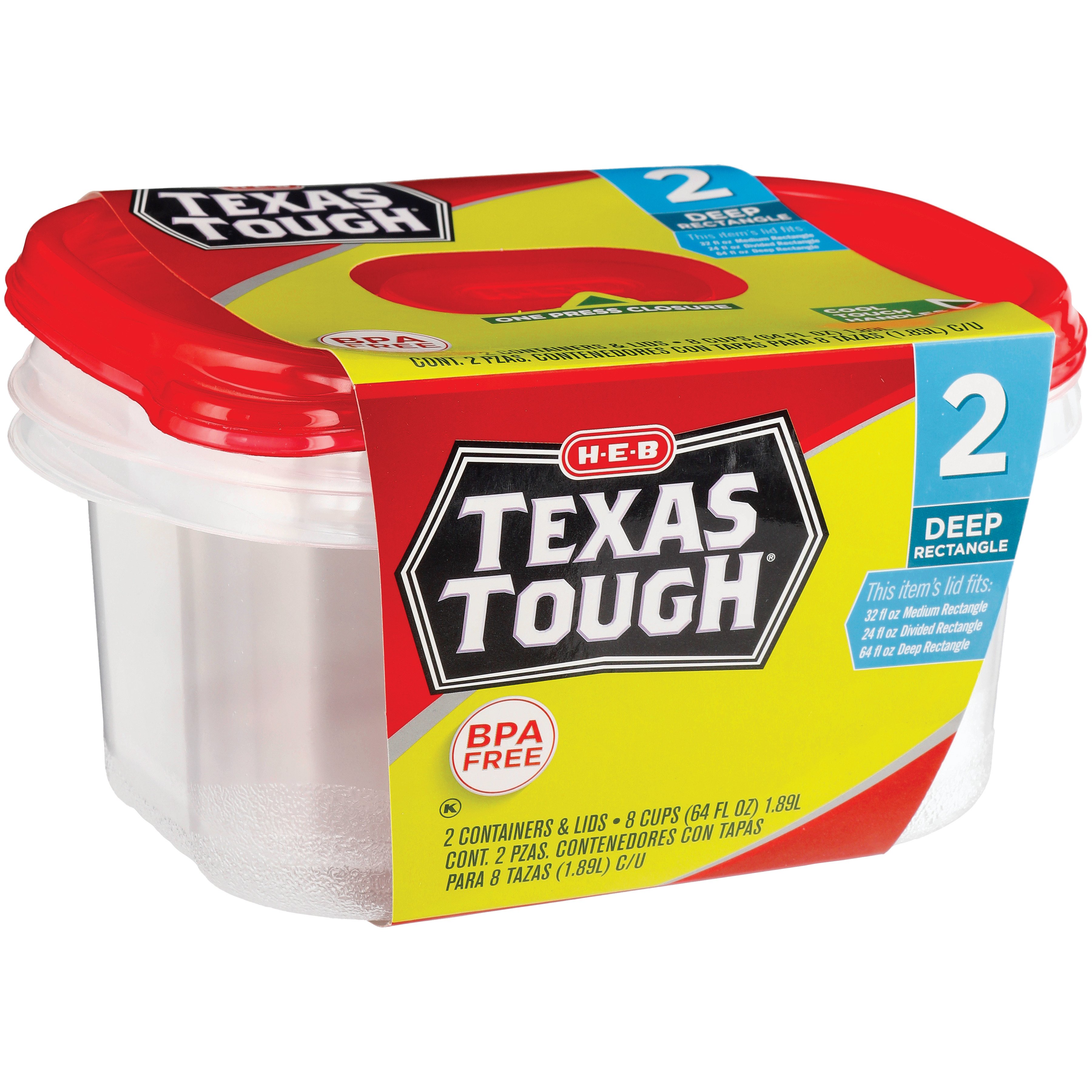 H-E-B Texas Tough Small Rectangle Reusable Containers with Lids