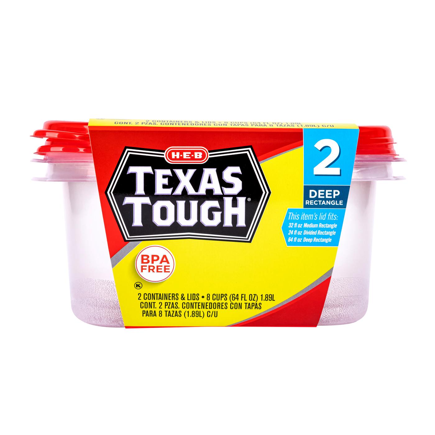 H-E-B Texas Tough Deep Rectangle Food Storage Containers & Lids, 2 pk; image 1 of 6