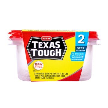 H-E-B Texas Tough Deep Rectangle Food Storage Containers & Lids, 2 pk, 64 oz