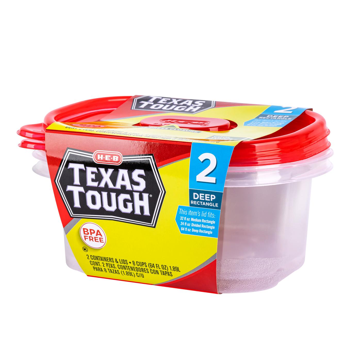 H-E-B Texas Tough Deep Rectangle Food Storage Containers & Lids, 2 pk; image 5 of 6