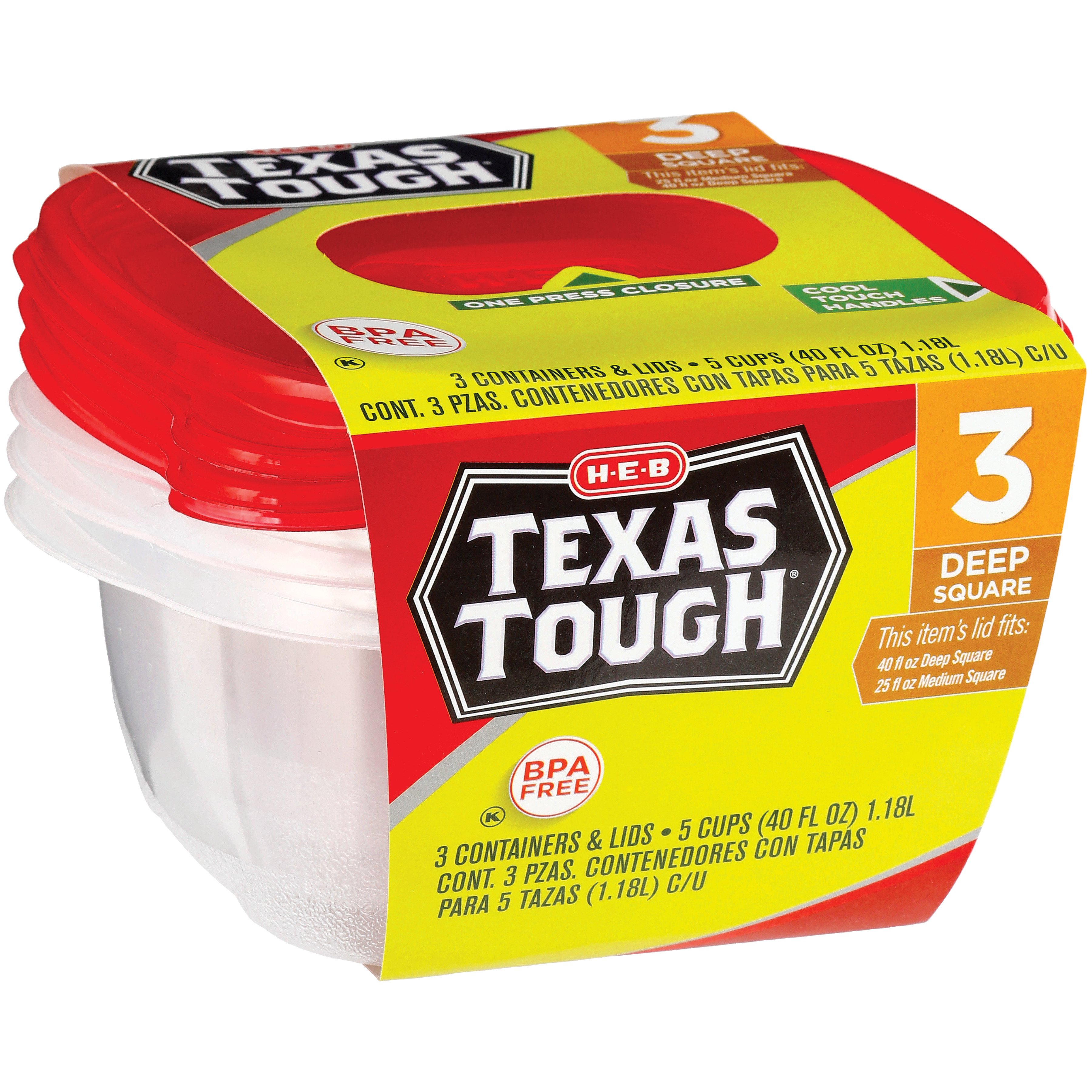 H-E-B Texas Tough Deep Rectangle Reusable Containers with Lids - Shop  Kitchen & Dining at H-E-B