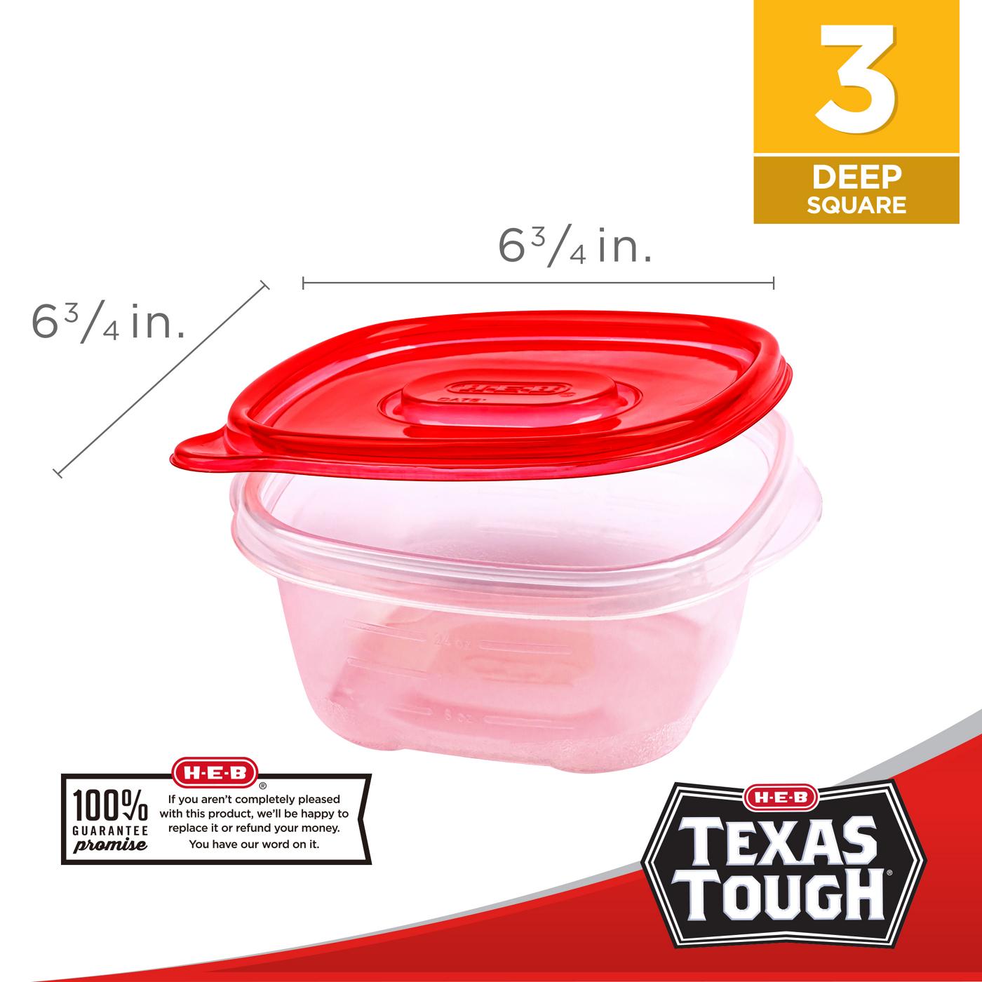 H-E-B Texas Tough Deep Square Food Storage Containers & Lids, 3 pk; image 2 of 5