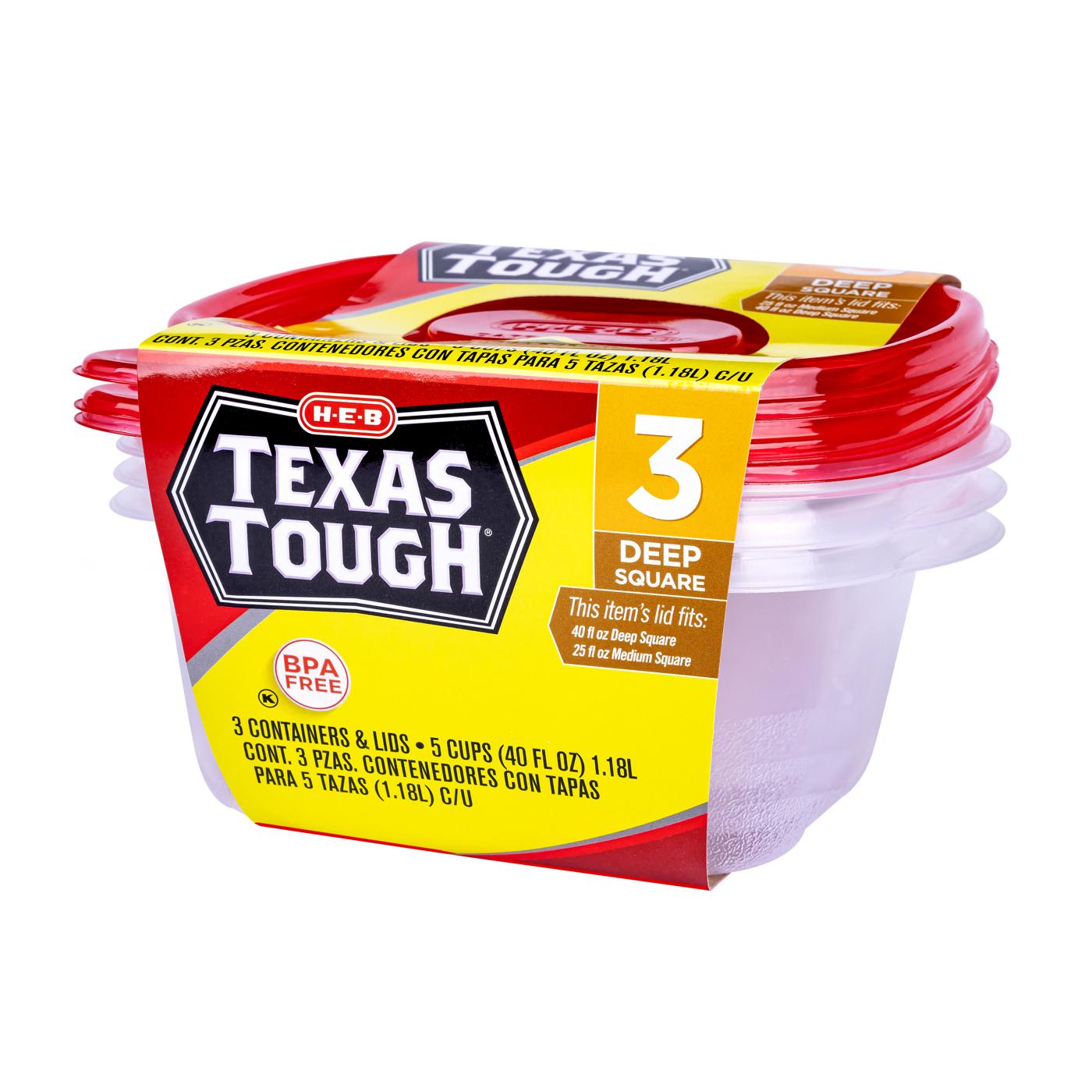 H-E-B Texas Tough Deep Square Food Storage Containers & Lids, 3 pk; image 4 of 5