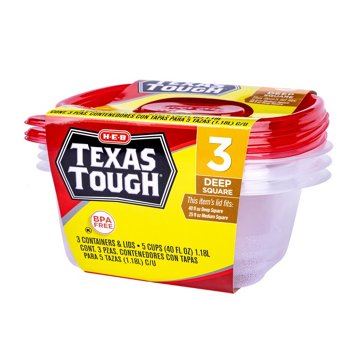 H-E-B Texas Tough Deep Square Food Storage Containers & Lids, 3 pk, 40 oz