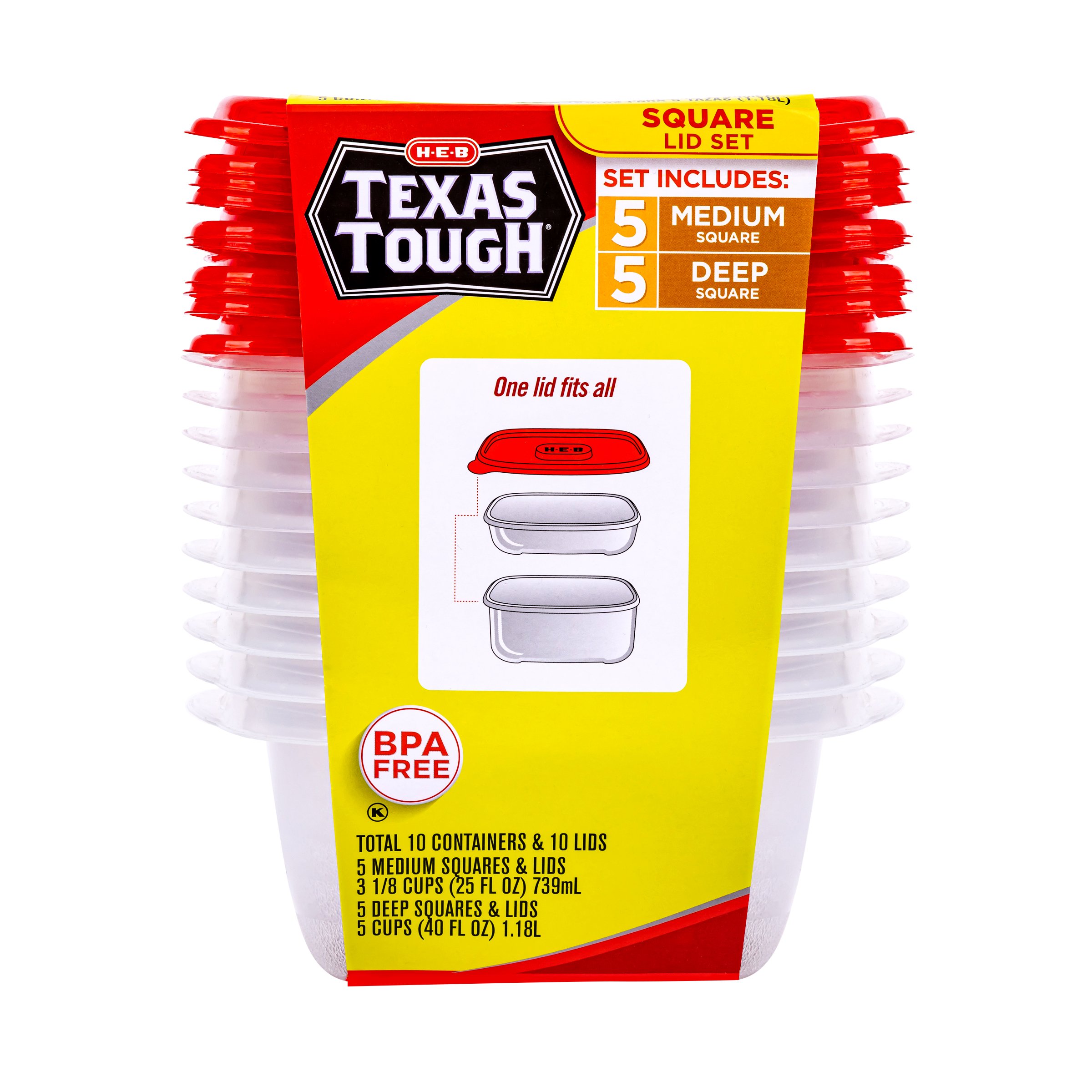 H-E-B Texas Tough Square Food Storage Containers & Lids - Shop Food ...