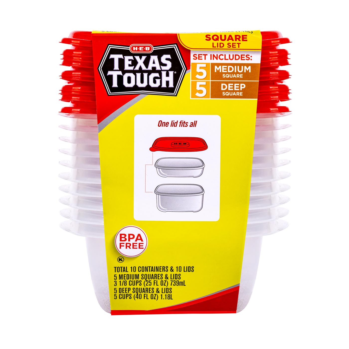 H-E-B Texas Tough Square Food Storage Containers & Lids; image 1 of 6