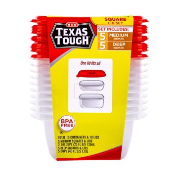 H-E-B Texas Tough Square Food Storage Containers & Lids, 10 pk
