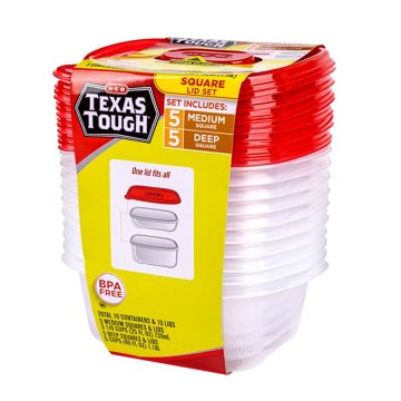 H-E-B Texas Tough Square Food Storage Containers & Lids, 10 pk