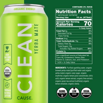 CLEAN Cause Lemon Lime Organic Sparkling Yerba Mate