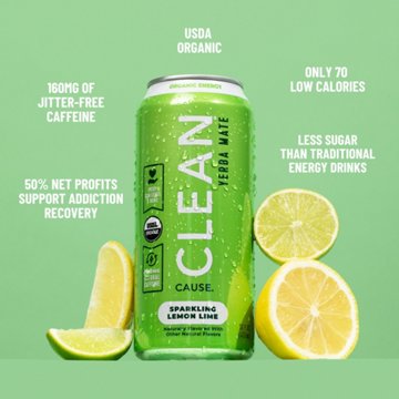 CLEAN Cause Lemon Lime Organic Sparkling Yerba Mate