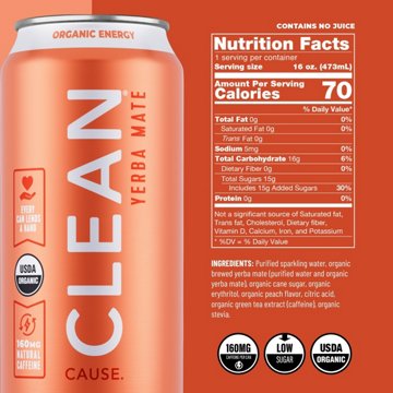 CLEAN Cause Peach Organic Sparkling Yerba Mate