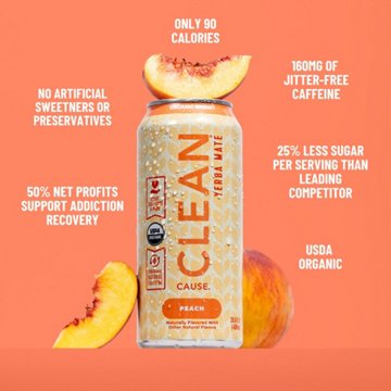 CLEAN Cause Peach Organic Sparkling Yerba Mate