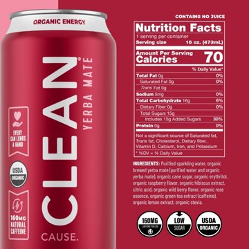 CLEAN Cause Raspberry Organic Sparkling Yerba Mate