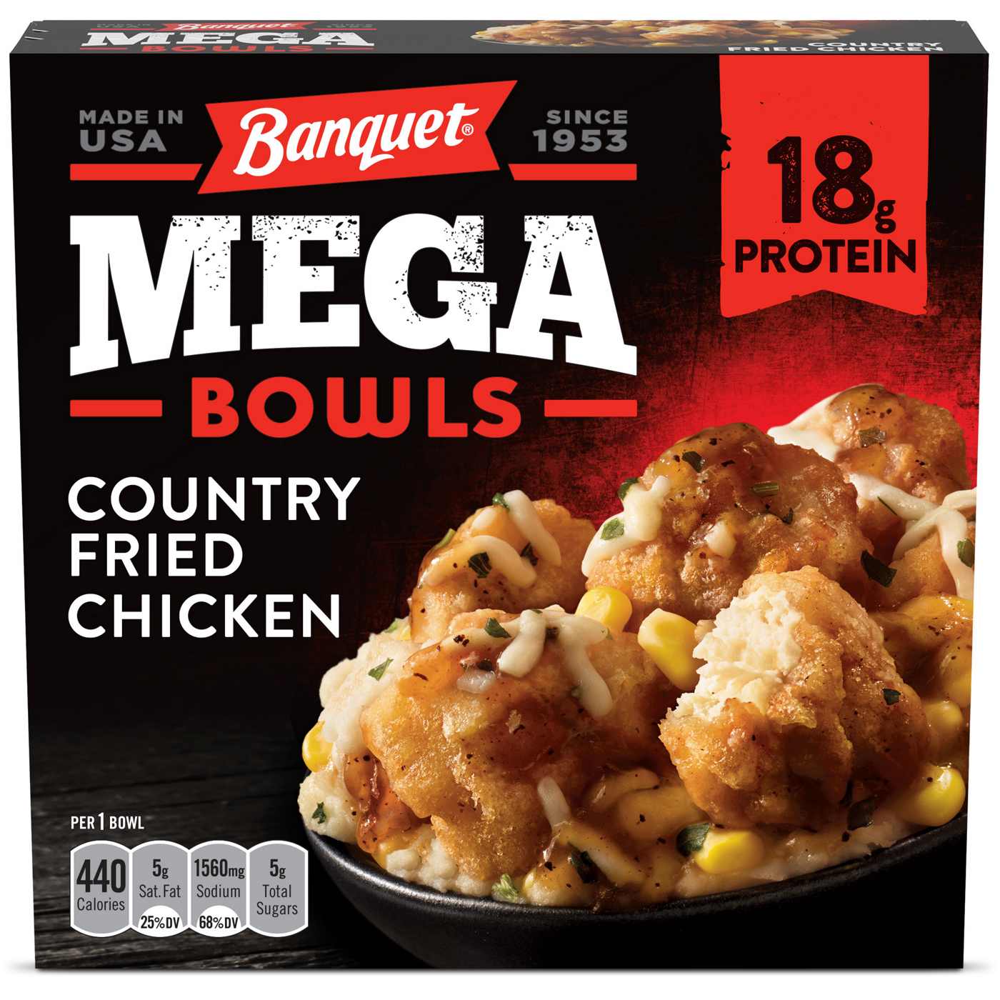 Banquet Mega Bowls 18g Protein Country Fried Chicken Frozen Meal; image 1 of 7