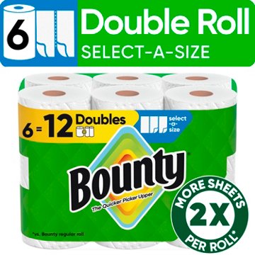 Bounty Select-A-Size White Paper Towels, 6 Double Rolls
