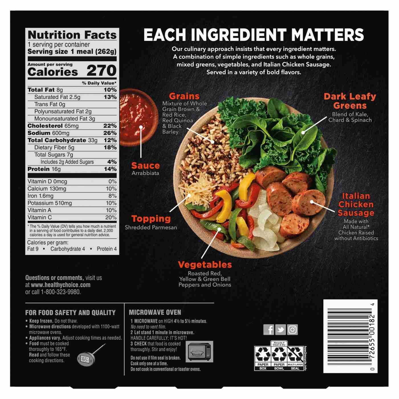 Healthy Choice Power Bowls Italian Chicken Sausage & Peppers Frozen Meal; image 7 of 7
